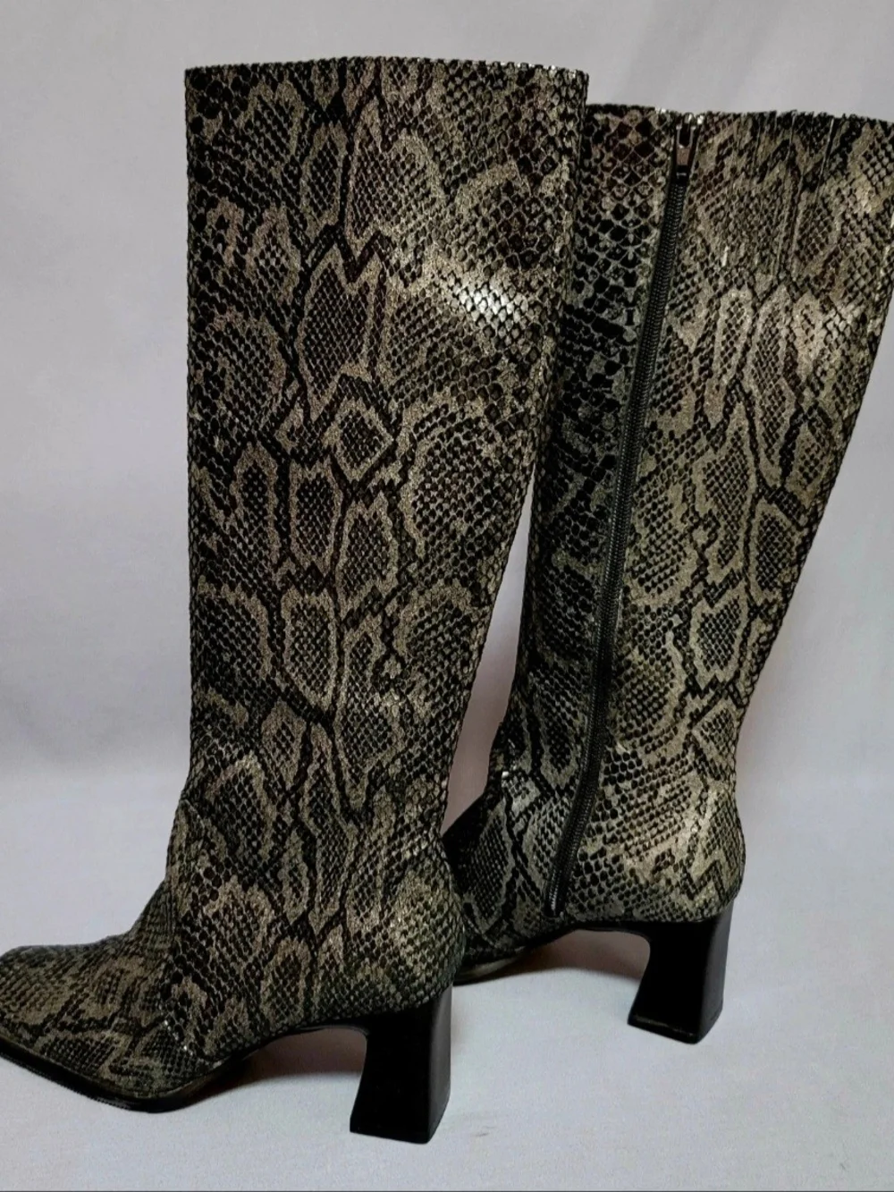 Naturalizer Women's Over-the-Knee Snake-Print Block Heel Boots - Black/Gray